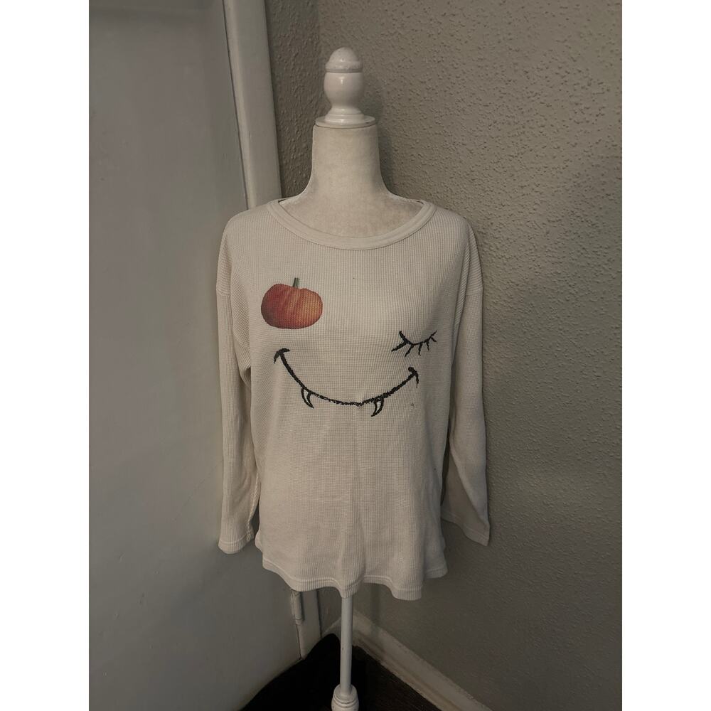 VTG Halloween Maze Cream Crewneck Thermal Sweatshirt L Casual Holiday Vampire